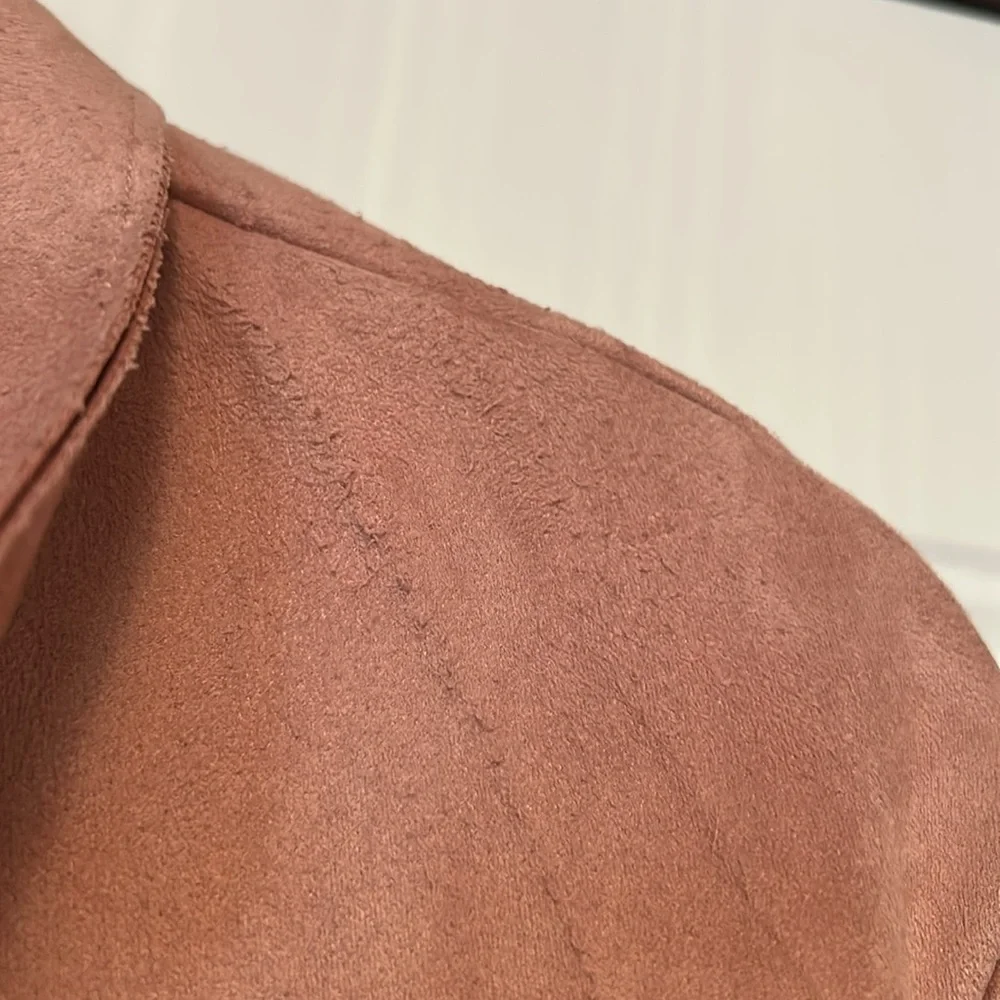Joan Vass New York Women's Faux Suede Open Jacket/Cardigan XL Blush Pink